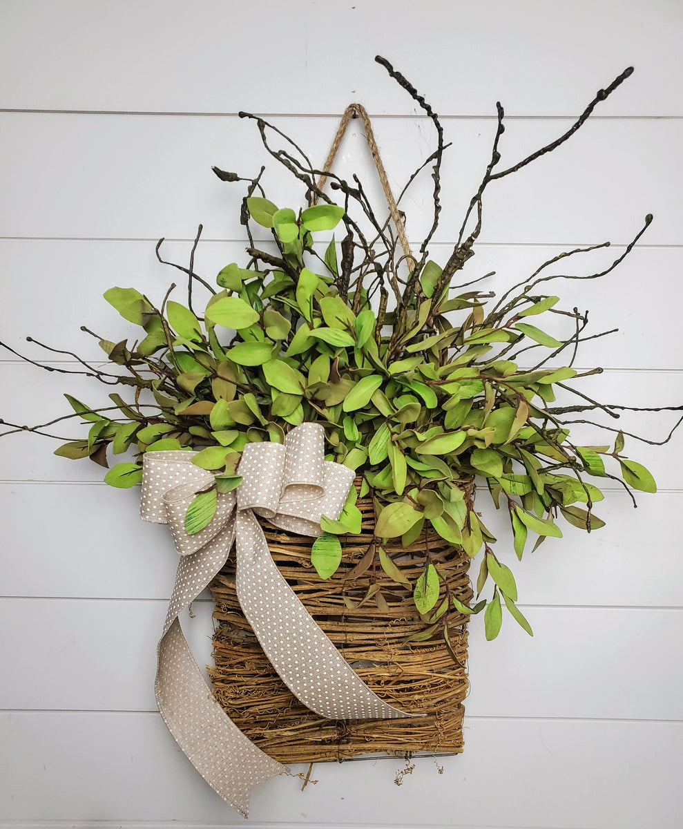 Ebenezer & Co. 22 Door Basket with Greenery ,Natural Ribbon