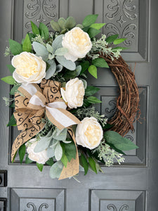 Beautiful Cream Peony Front Door Wreath