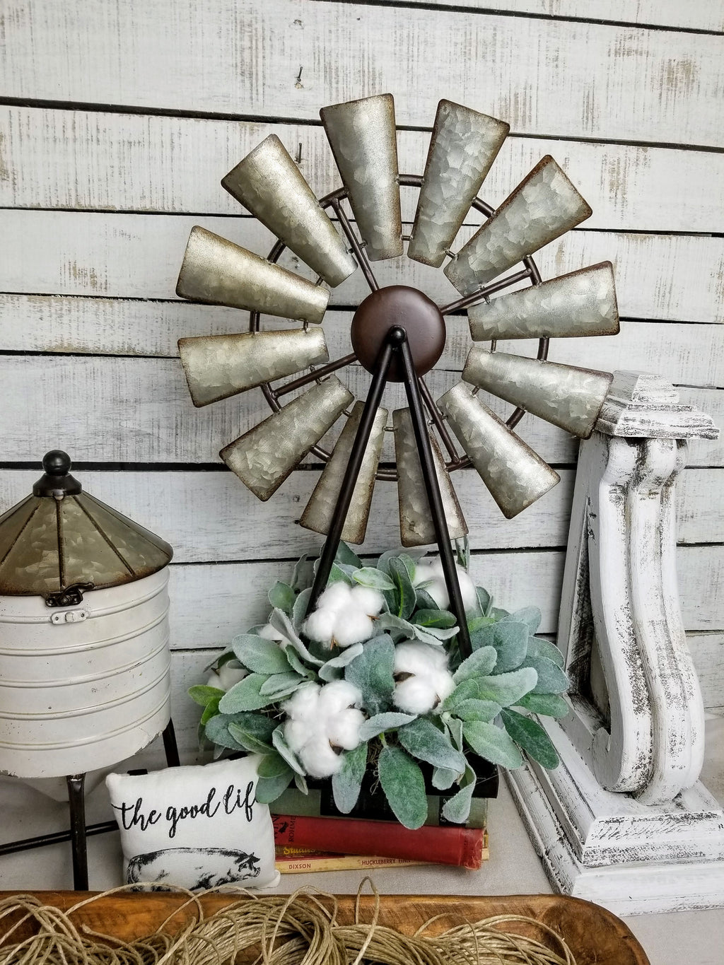 Windmill Cotton Lambs Ear Farmhouse Style Arrangement