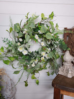 22"  Beautiful Mixed Foliage Cream Floral Front Door Wreath