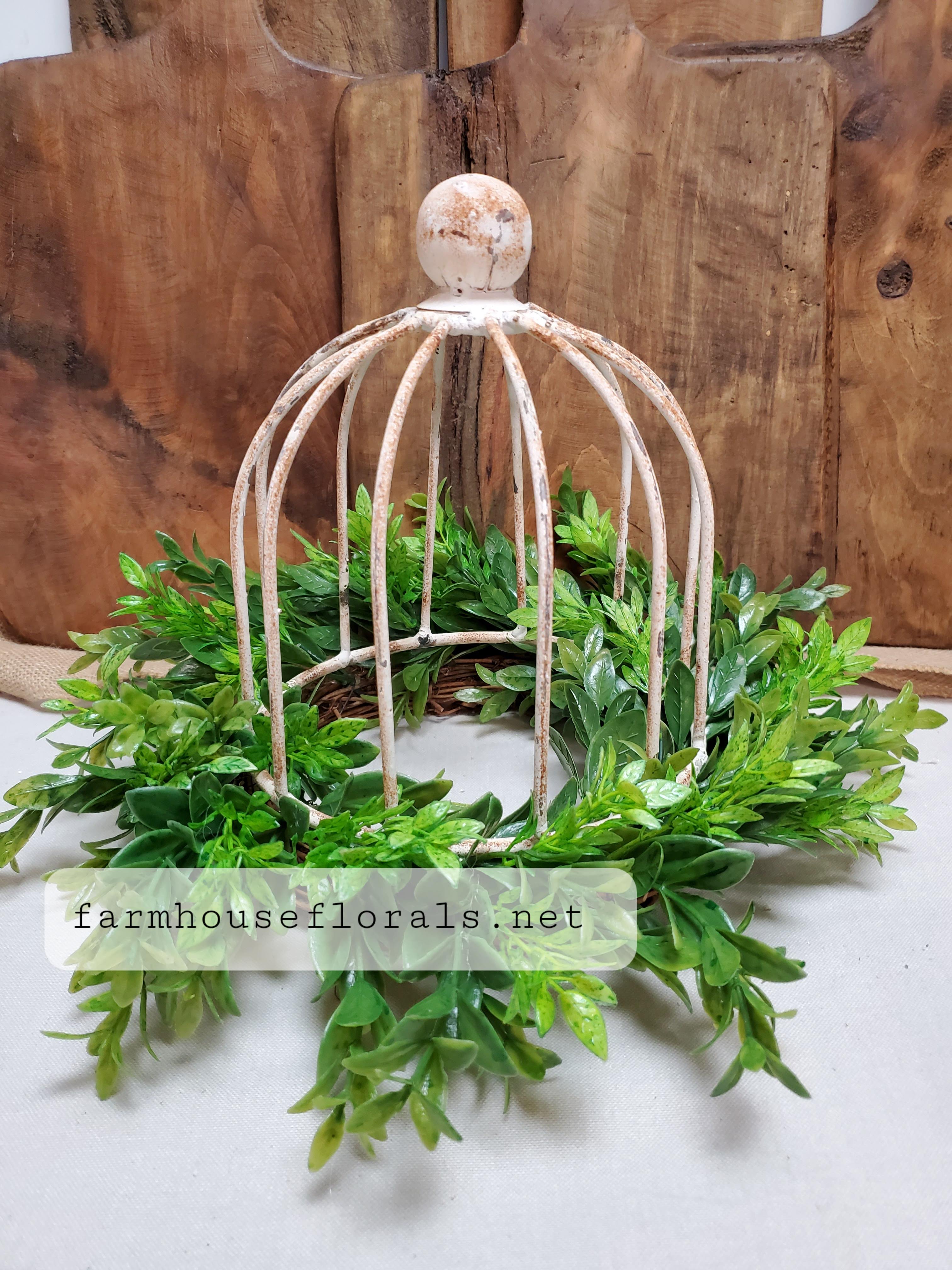 Small Metal Cloche with Wreath