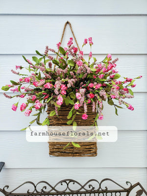 Pink Berry & Wildflower Door Hanger Basket