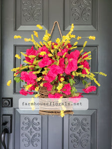 Beautiful Cerise Azalea Bush Front Door Basket