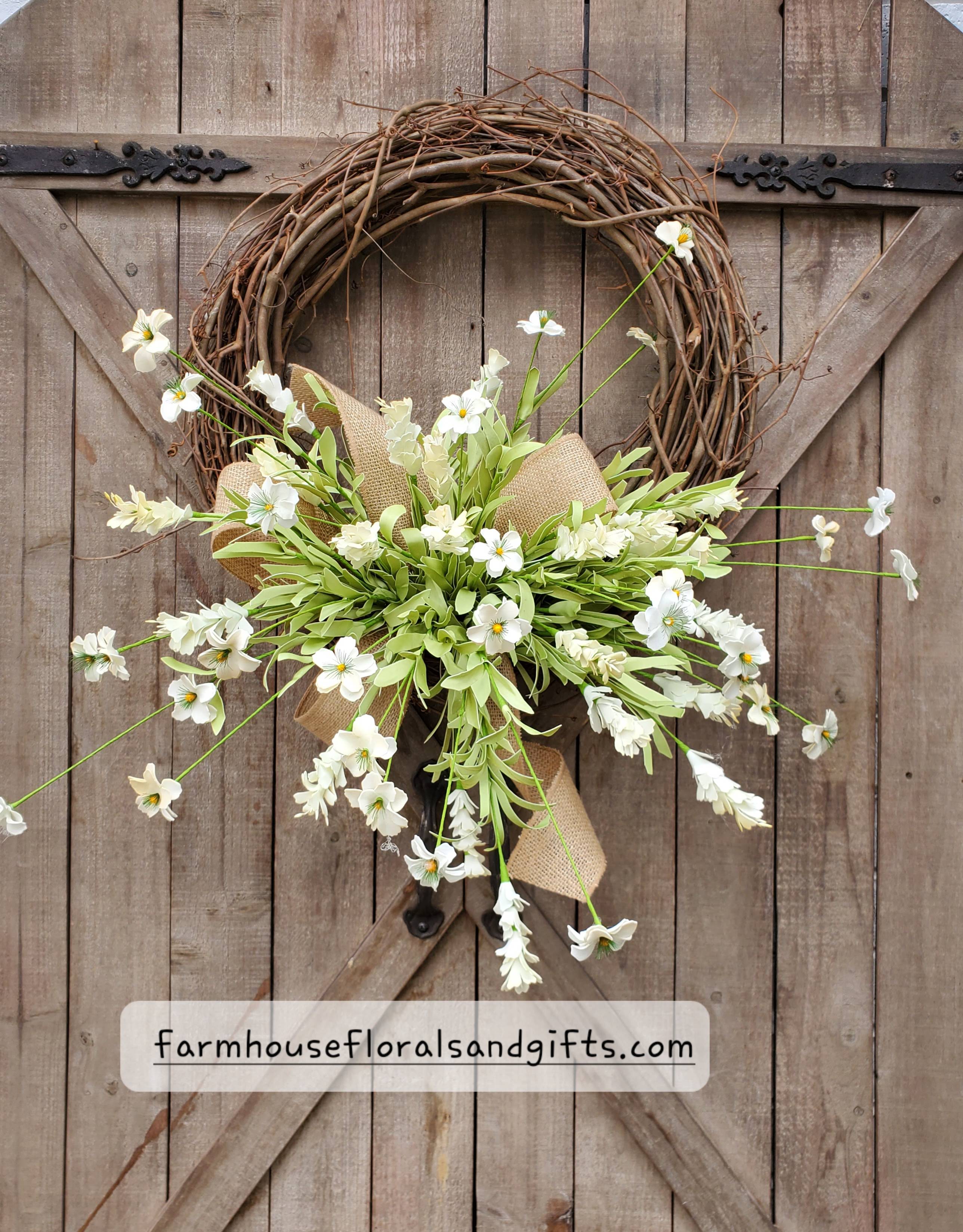 Beautiful Cream Wildflower Front Door Wreath1