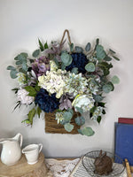 Front Door Lavender Hydrangea & Dark Blue Peony Hanging Door Basket