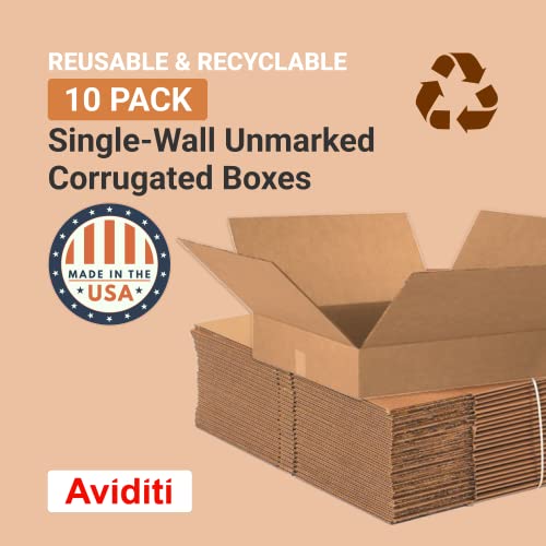 AVIDITI Flat Corrugated Cardboard Boxes 20" L x 20" W x 4" H, 10-Pack | Shipping Box, Packing, Storage and Moving, 20x20x4 20204