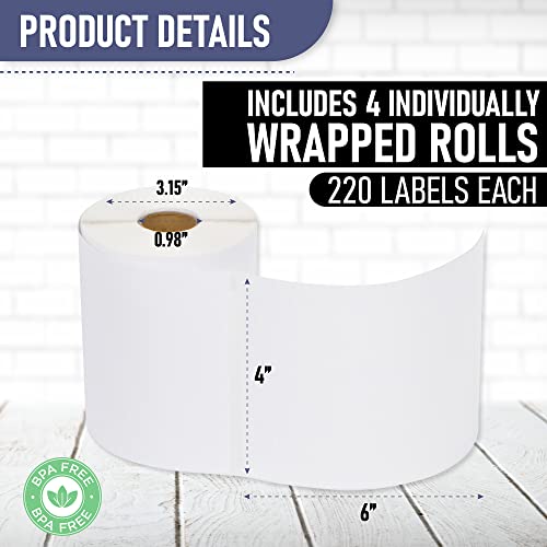 Dasher Products Shipping Labels Compatible with Dymo LabelWriter 4XL 1744907 4x6 Thermal Postage Labels, Water & Grease Resistant, Ultra Strong Adhesive, Perforated, BPA Free, 220 Labels/Roll (4 Pack)