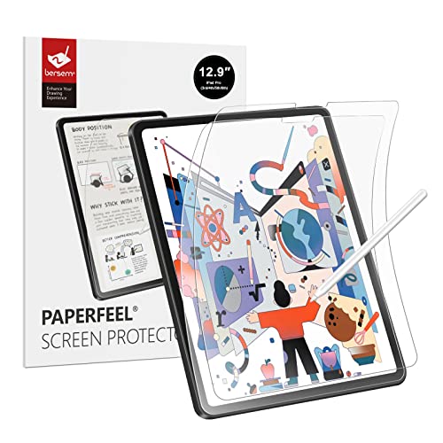 BERSEM [2 PACK] Paperfeel Screen Protector Compatible with iPad Pro 12.9 Inch (2022 & 2021 & 2020 & 2018), iPad Pro 12.9 6th / 5th / 4th / 3rd Generation Matte PET Film for Drawing Anti-Glare,Face ID Compatible, Paperfeel Film