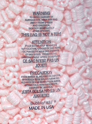Bubblefast! Brand 3.5 cu. ft. (22.5 Gallons) Pink Anti-Static Packing Peanuts Popcorn