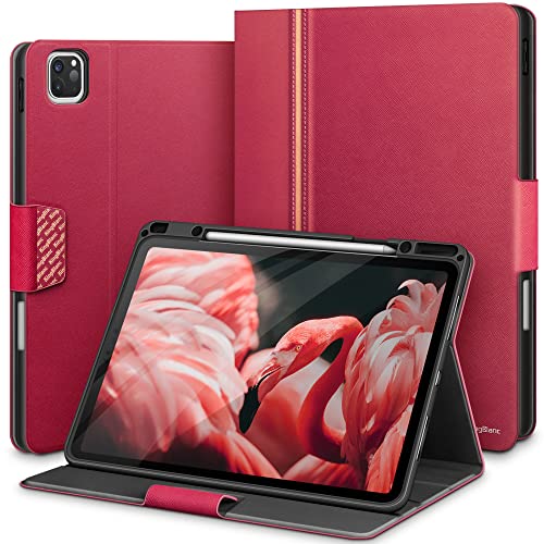 KingBlanc New iPad Pro 12.9 inch Case 2022/2021/2020/2018 6th/5th/4th/3rd Generation with Pencil Holder, Auto Sleep/Wake, Multiple Viewing Angles, PU Leather Folio Stand Shockproof Cover, Rose Red
