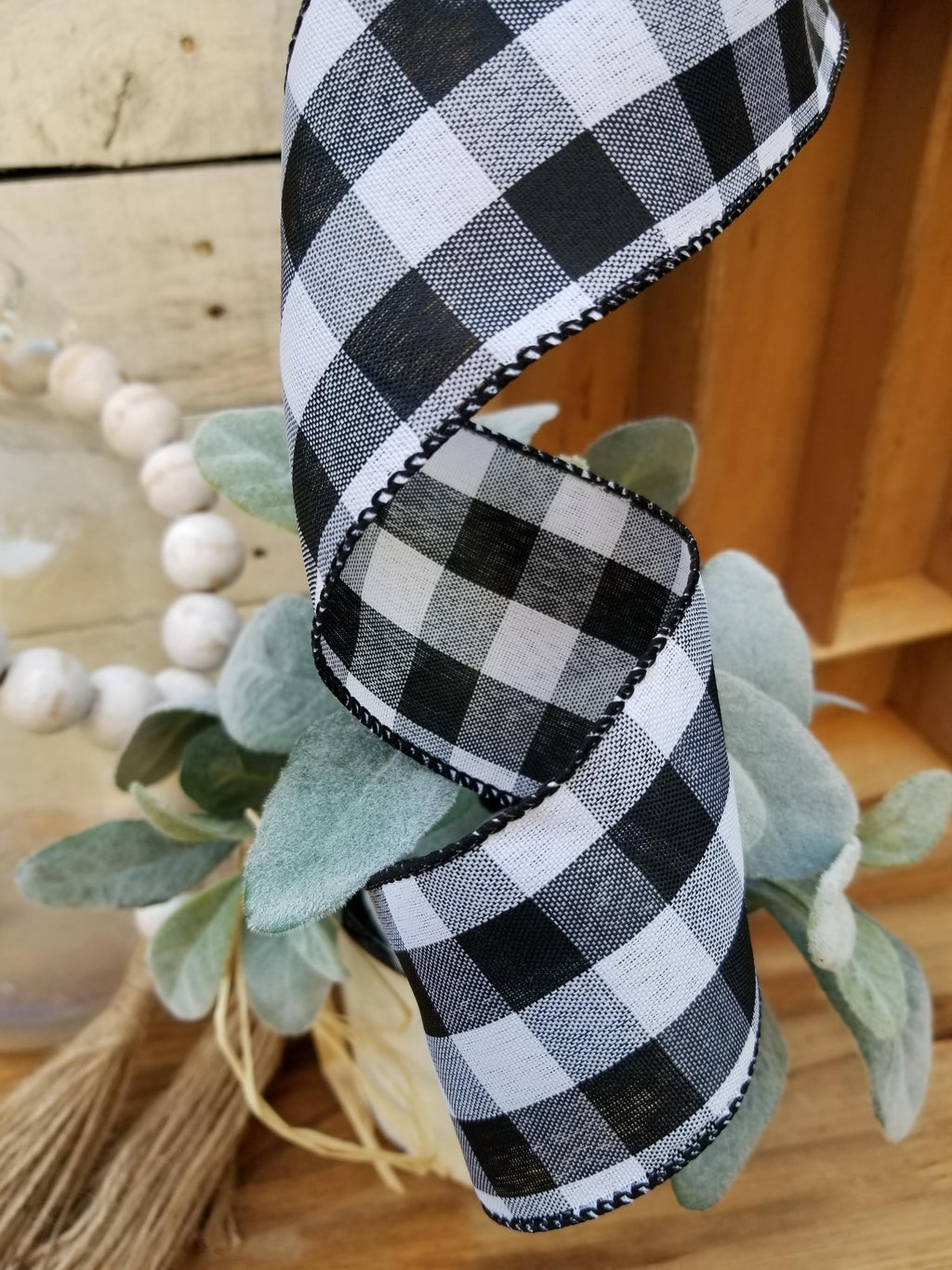 2.5" x 10 Yds Black and White Buffalo Plaid Wired Ribbon Ribbon and Bows - Farmhouse Florals