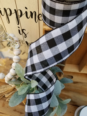 2.5" x 10 Yds Black and White Buffalo Plaid Wired Ribbon Ribbon and Bows - Farmhouse Florals