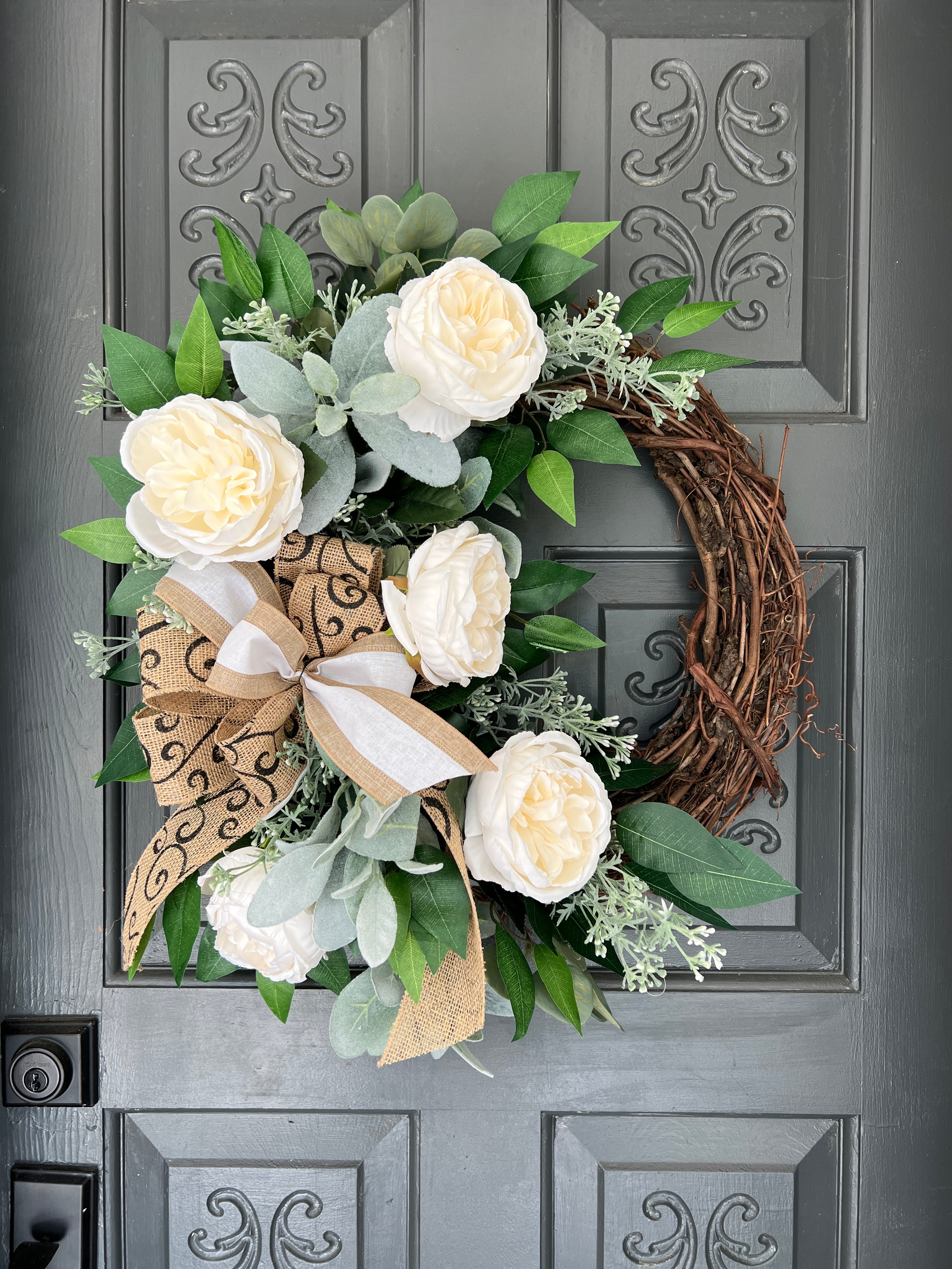 Beautiful Cream Peony Front Door Wreath