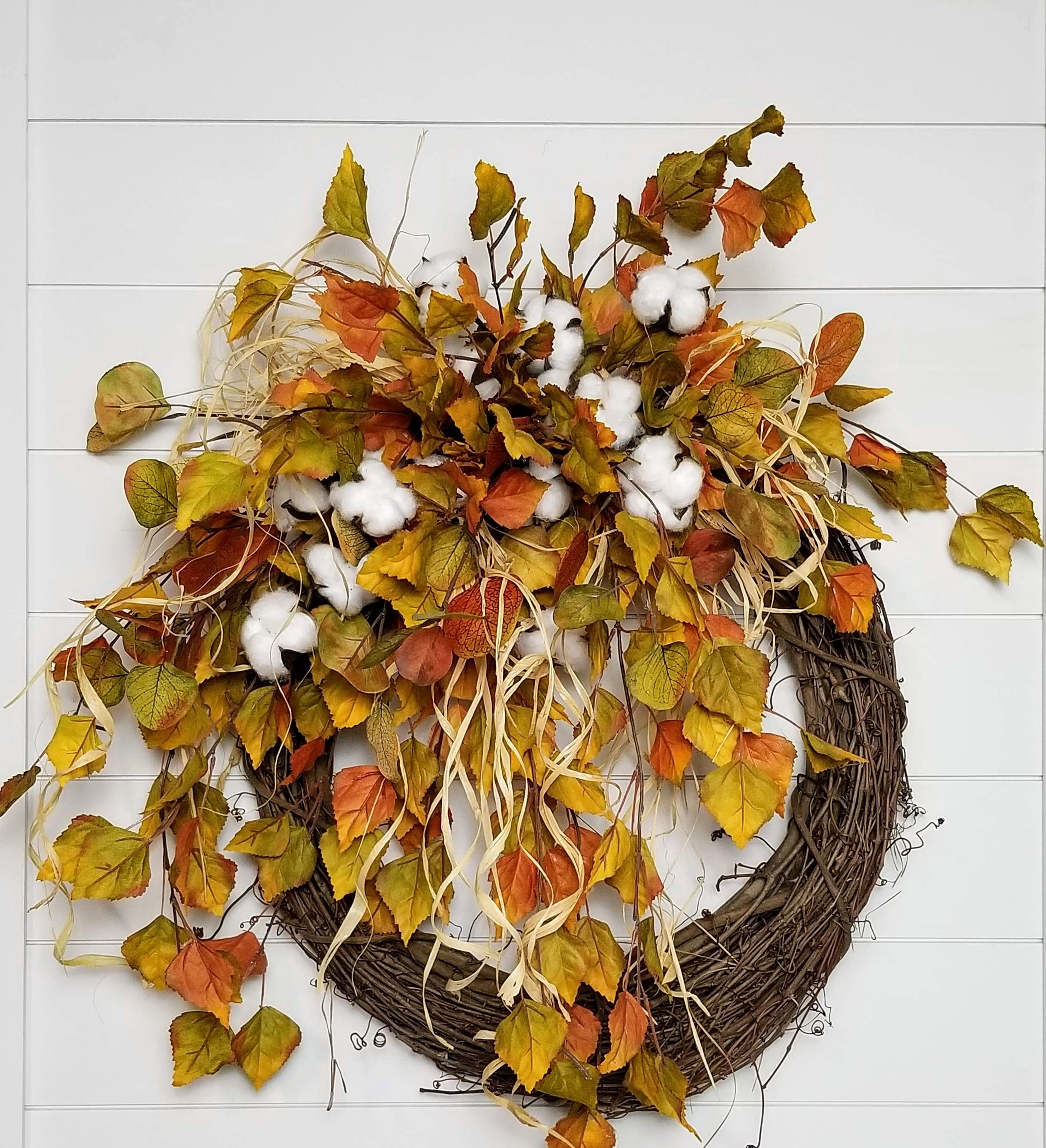 Gorgeous Cotton Fall Leaves Front Door Wreath – FarmHouse Florals