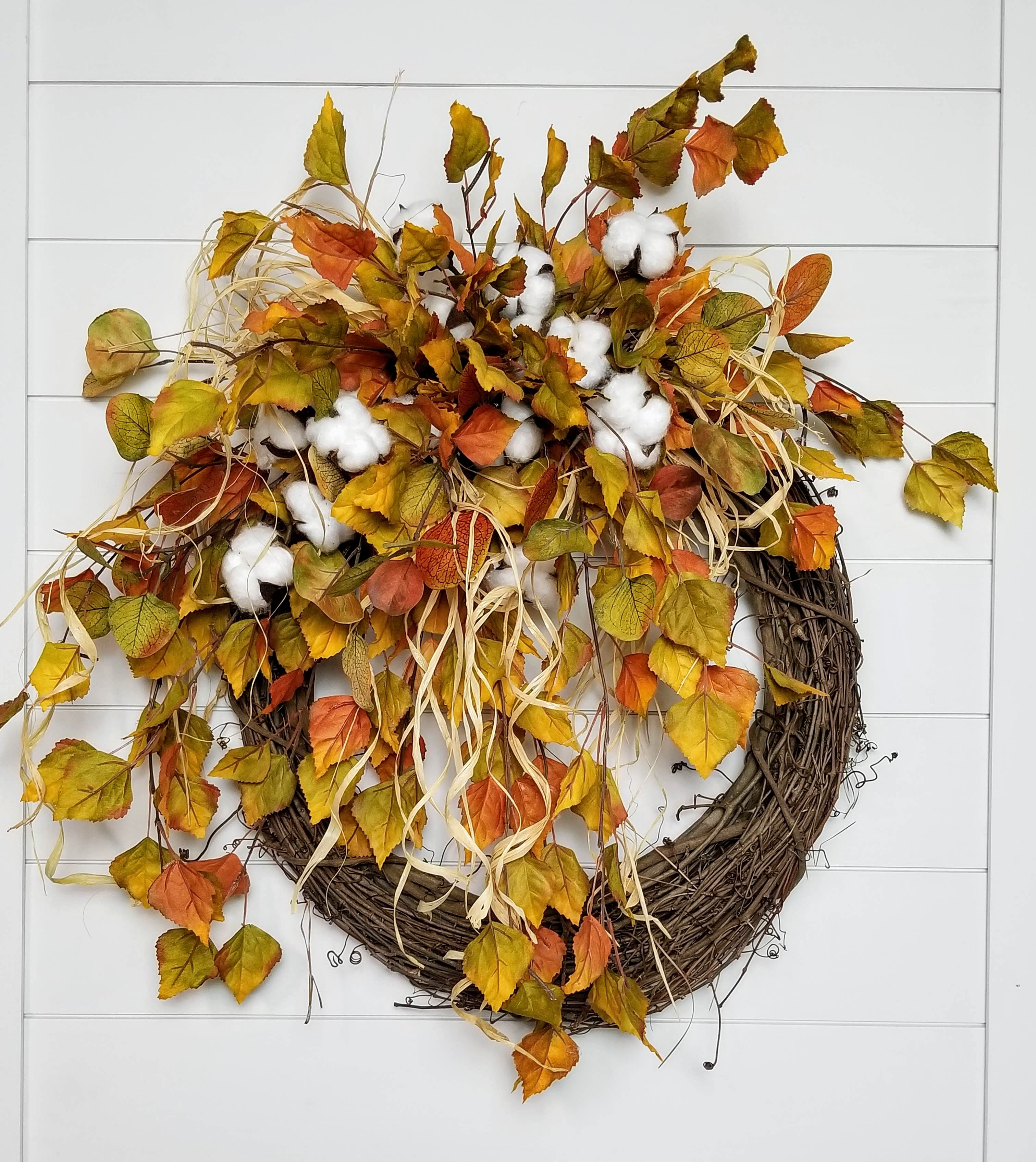 Gorgeous Cotton Fall Leaves Front Door Wreath