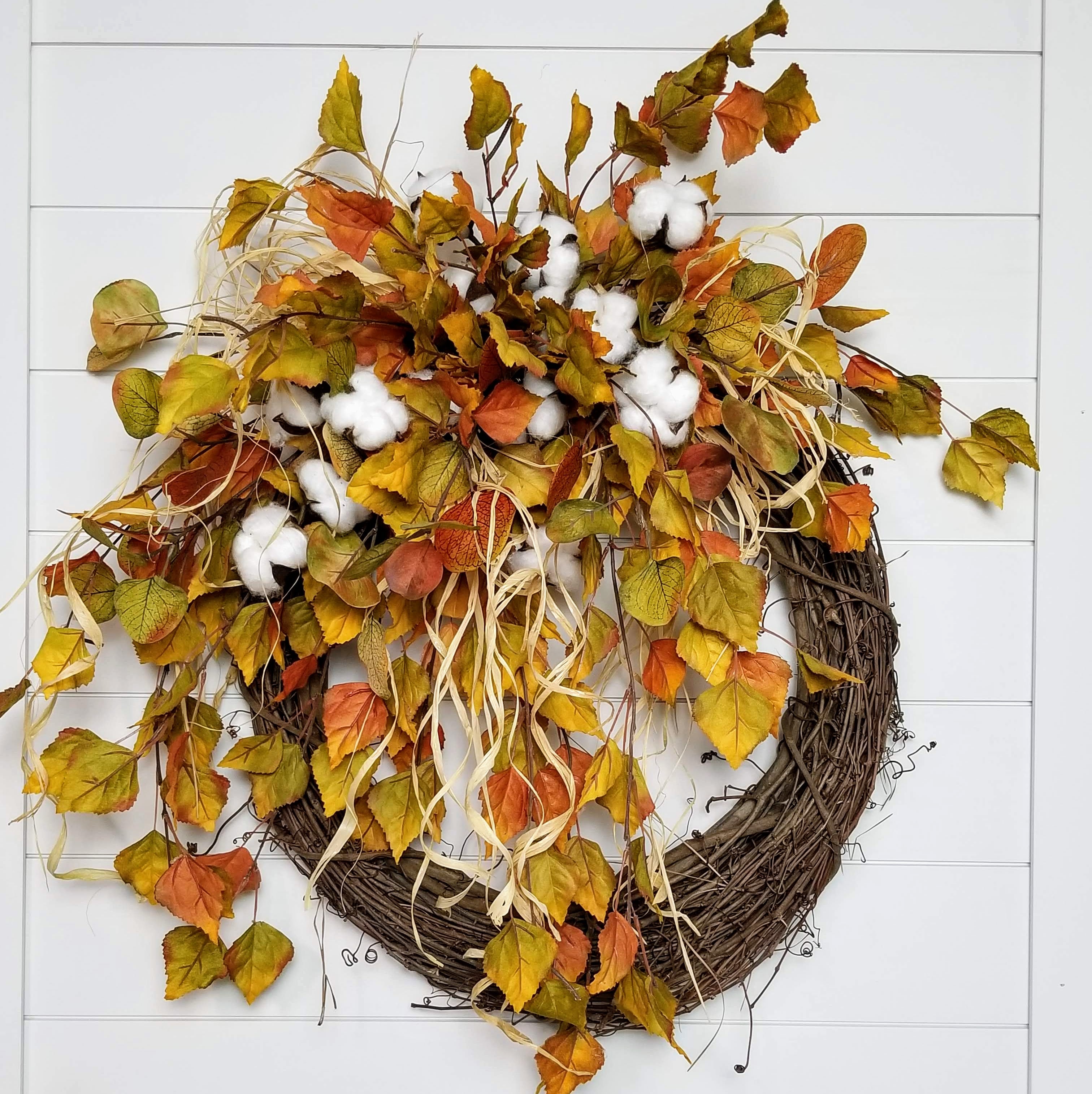 Gorgeous Cotton Fall Leaves Front Door Wreath