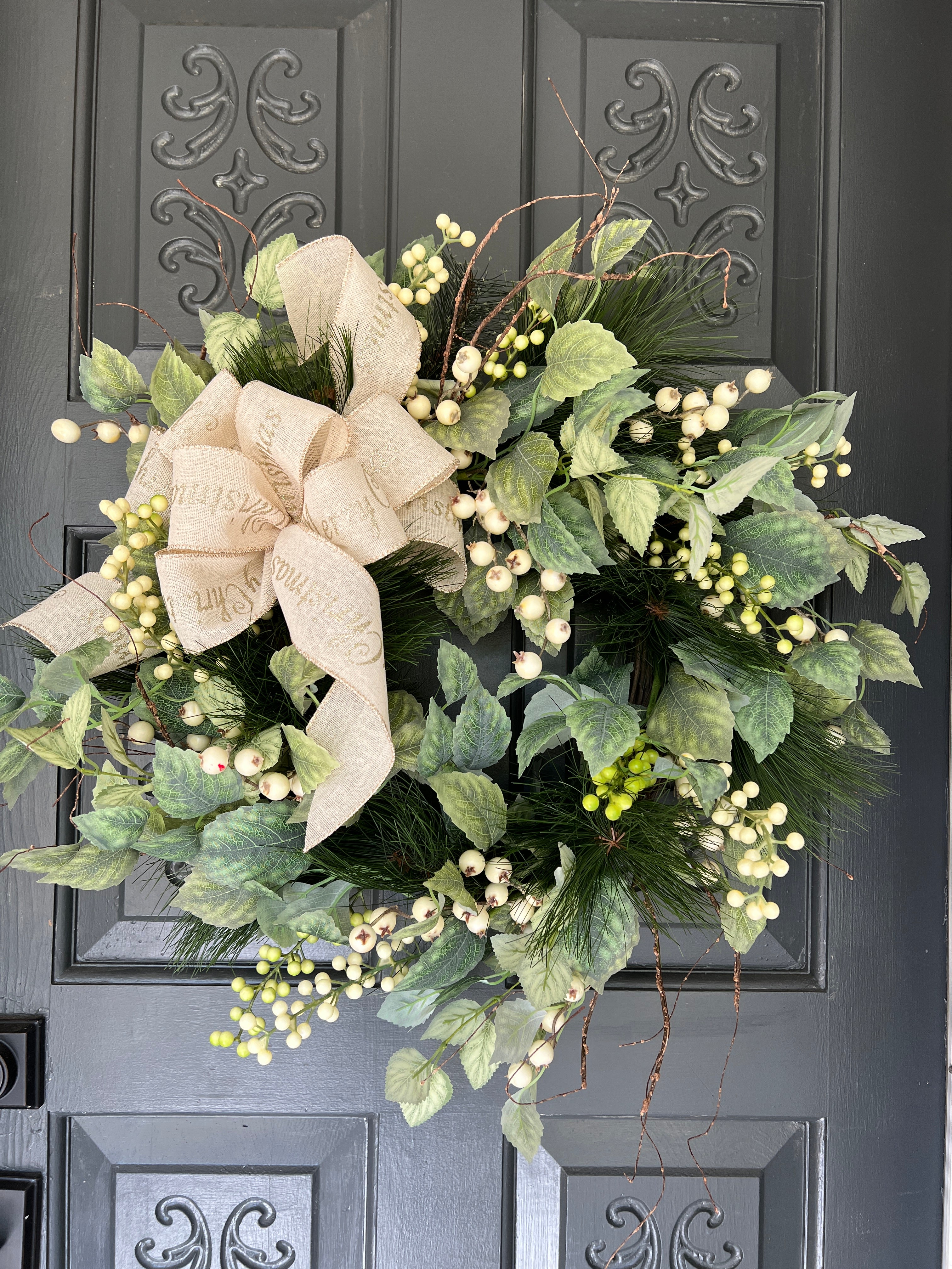 White Berry Christmas Front Door Wreath, Holiday Decor, Winter Wreath