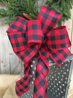 2 Red and Black Buffalo plaid BOW, Buffalo print bow, Christmas Bow, Buffalo bow, Christmas Buffalo decor, Farmhouse Bow
