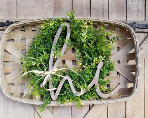 Hi Tobacco Basket with Wreath Farmhouse Style - Farmhouse Florals