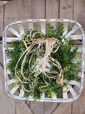 Farmhouse Style White Tobacco Basket with Boxwood Wreath Farmhouse Style - Farmhouse Florals