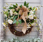Beautiful Azalea Front Door Wreath, farmhouse wedding wreath, Burlap Wreath, Greenery Wreath for All Year Round, Green Wreath, Door Wreath