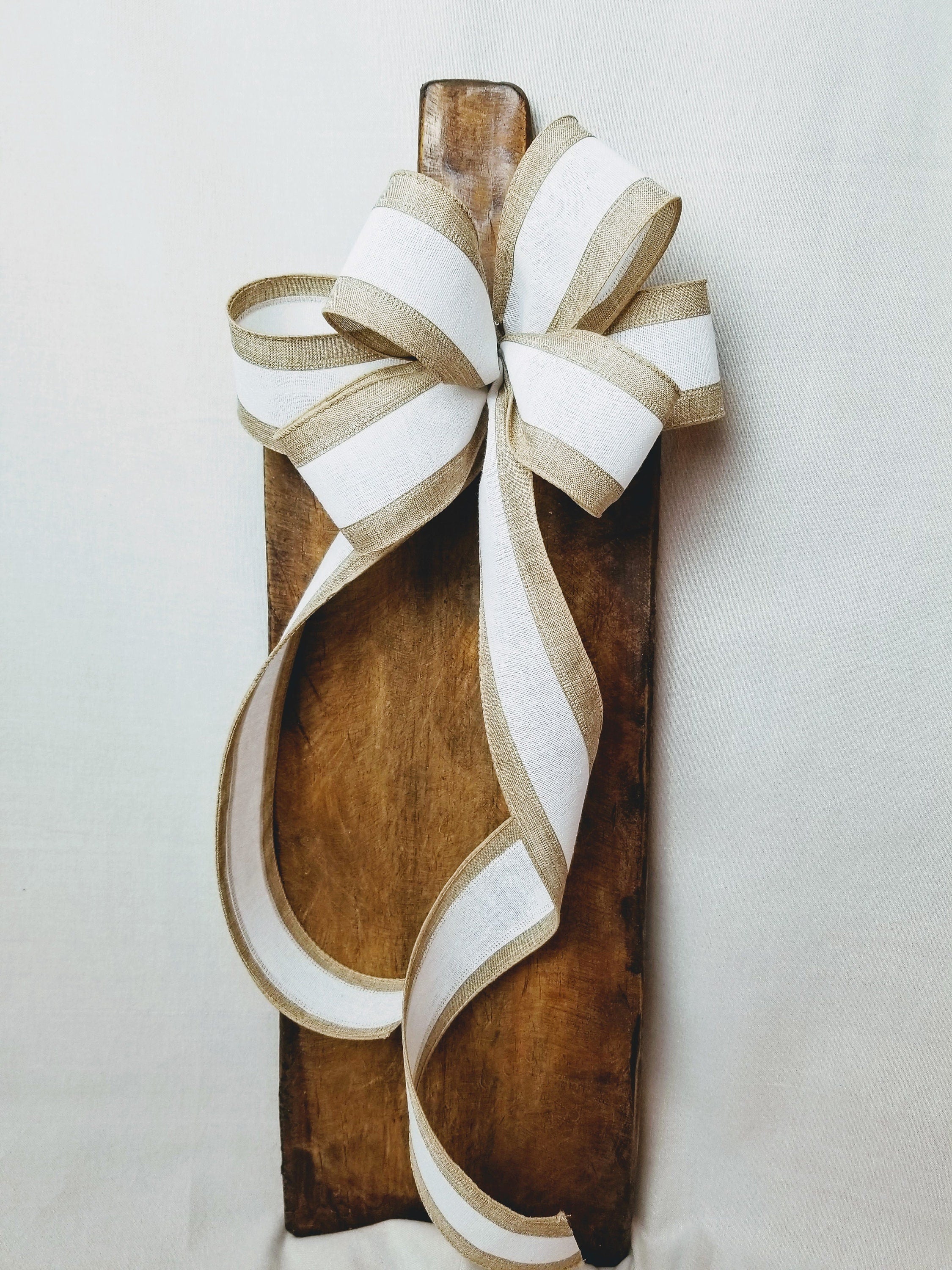 2 1/2" Natural & Ivory Stripe Bow, Farmhouse decoration, farmhouse bow