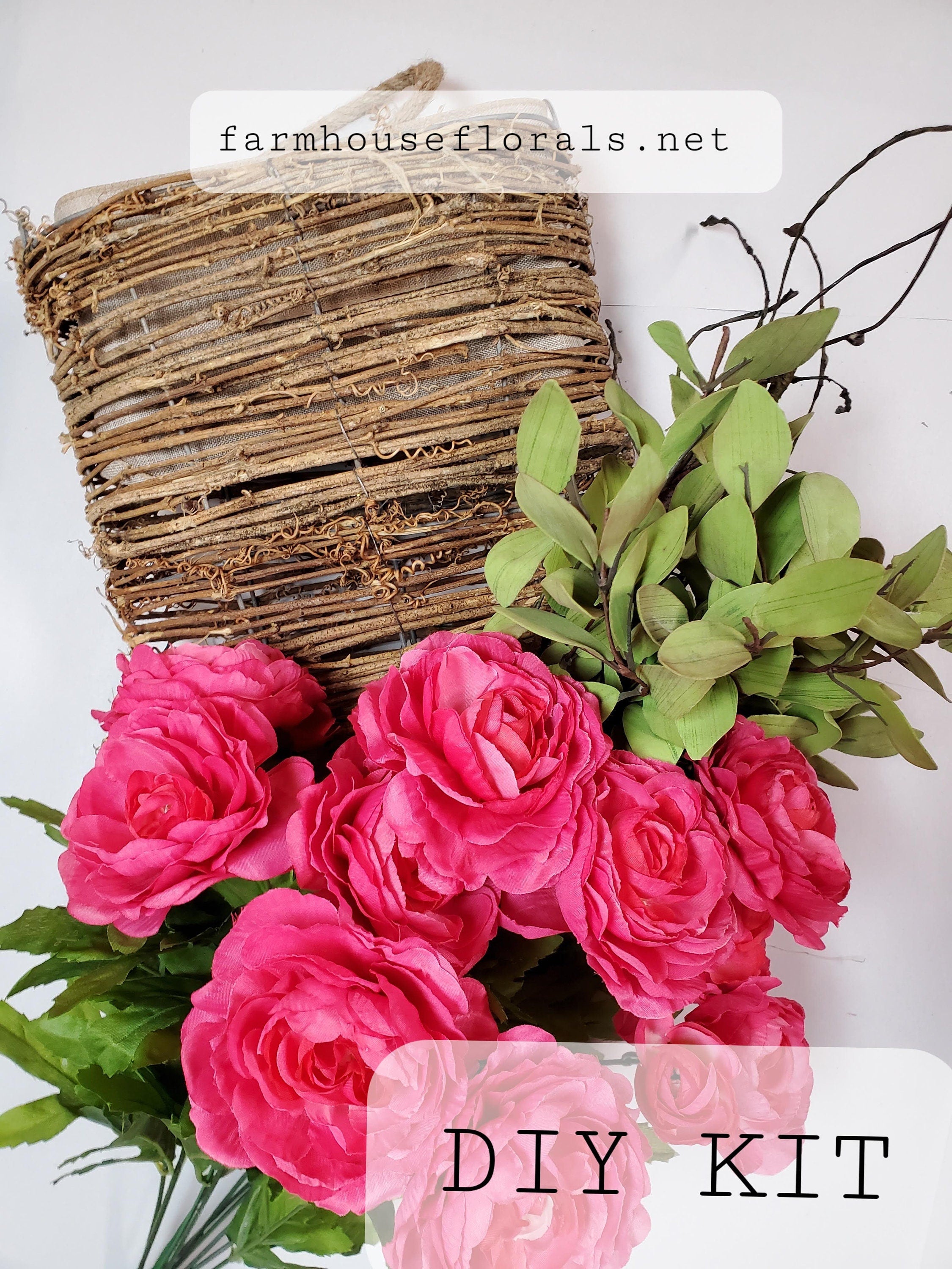 DIY Basket Kit / Beautiful Dark Pink Ranunculus Front Door Basket