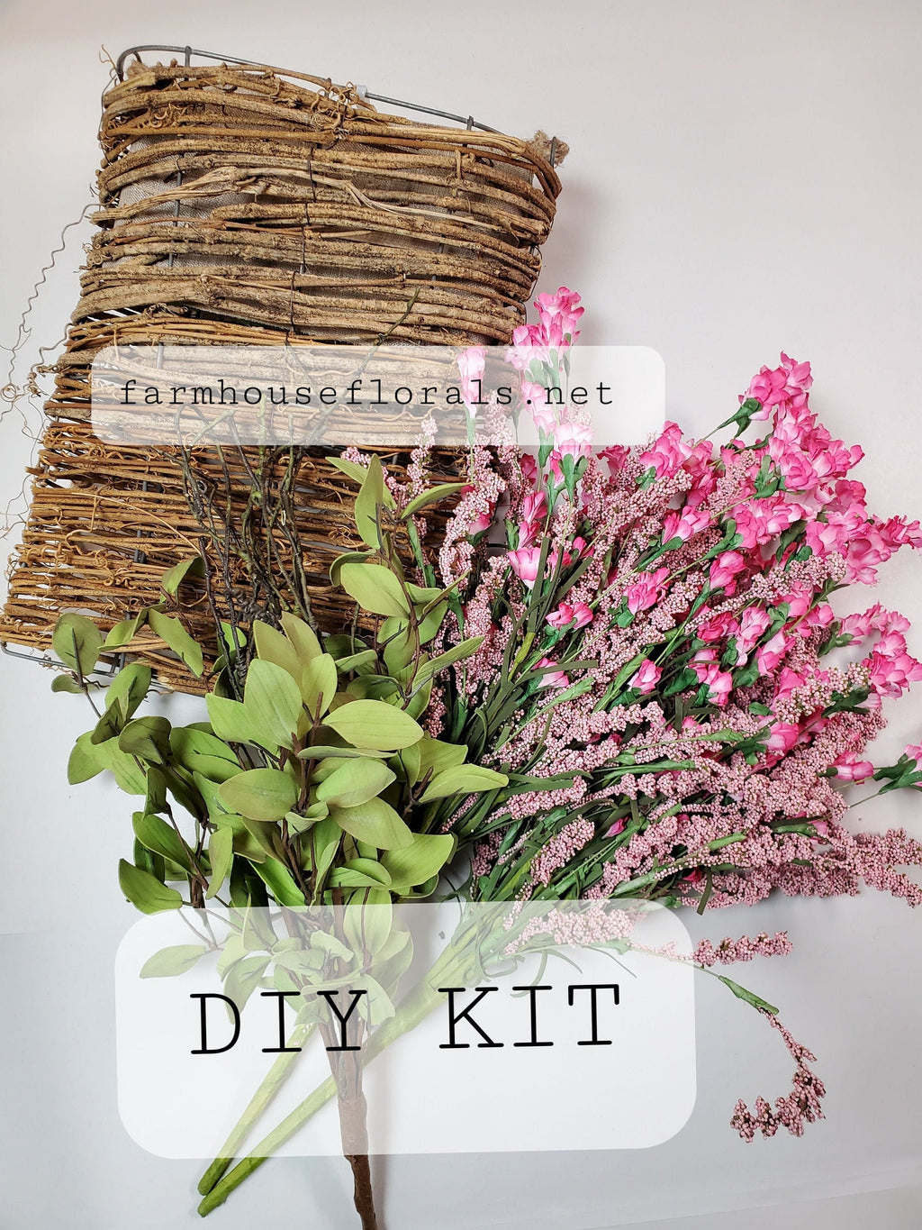 DIY Basket Kit / Pink Berry & Wildflower Door Hanger Basket