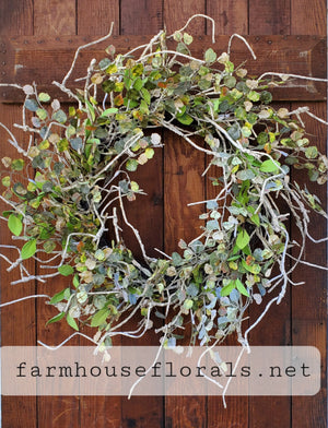 Birch Branch Wreath W/Mini Leaves, Everyday Front Door Wreath, Farmhouse Wreath