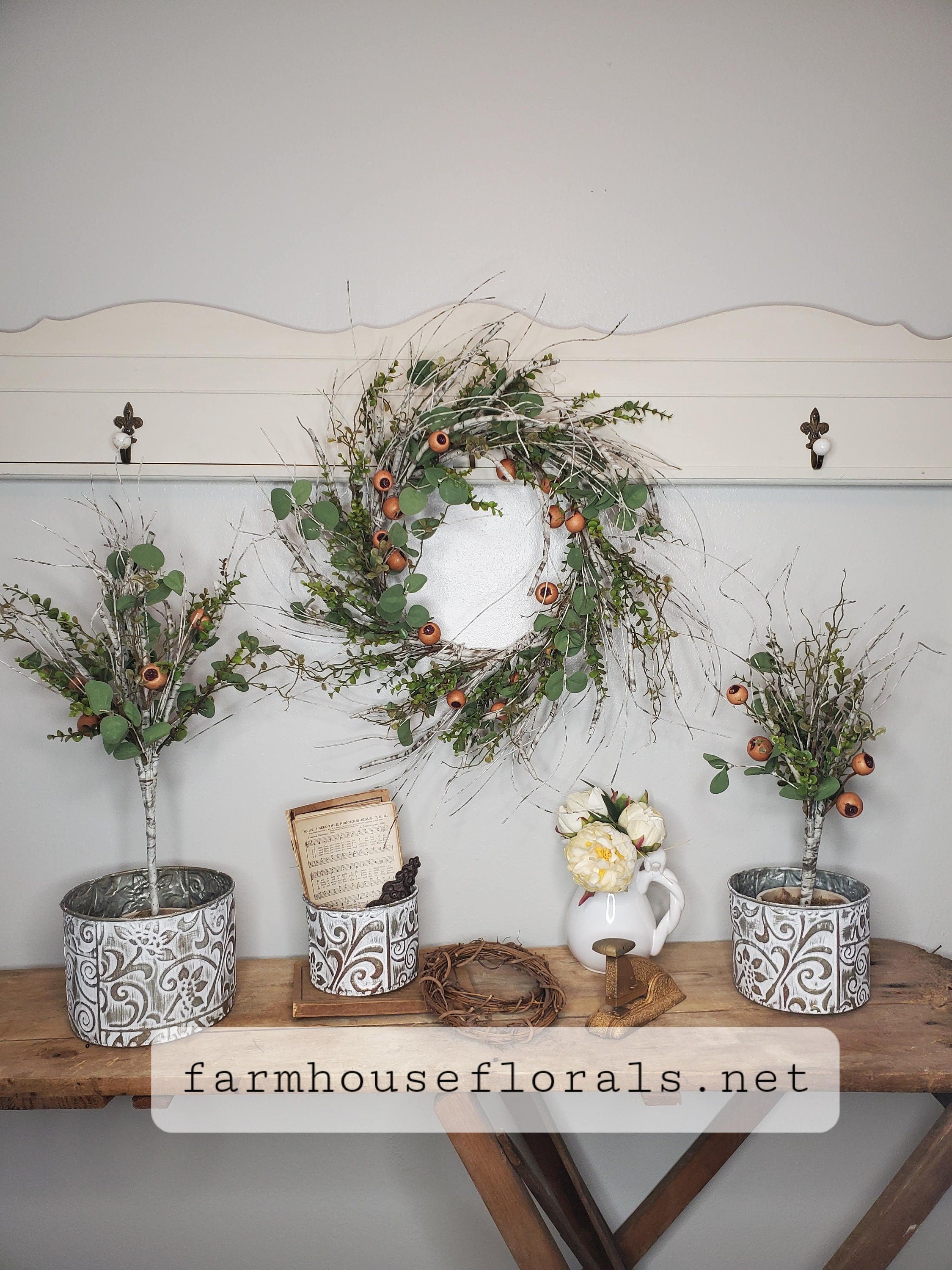 Birch Eucalyptus Pod Wreath, farmhouse Eucalyptus wreath, Burch Wreath, Greenery Wreath for All Year Round, Eucalyptus