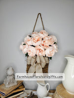 Light Peach Cabbage Rose Door Hanger Basket