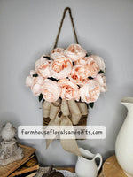 Light Peach Cabbage Rose Door Hanger Basket