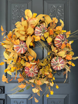 Fall Leaves Pumpkin Front door wreath, Decor Fall Wreath for front door, front Door Wreath, Outdoor fall wreath, Thanksgiving Wreath