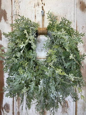 Frosted faux flakes icy-inspired winter fern front door. Christmas wreath, Elegant Christmas Wreath, Farmhouse Country Christmas
