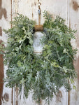 Frosted faux flakes icy-inspired winter fern front door. Christmas wreath, Elegant Christmas Wreath, Farmhouse Country Christmas